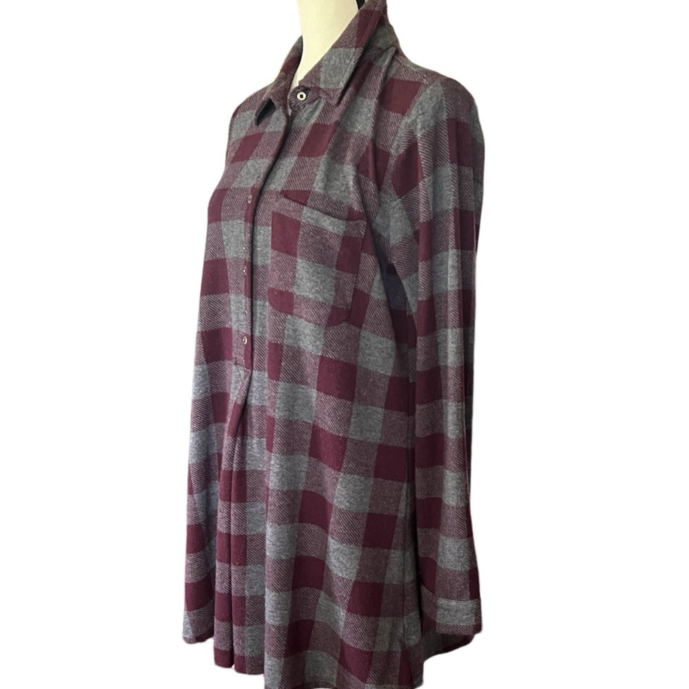 Soft Surroundings plaid rolled Button sleeve option pull over top.Sz. M - Picture 3 of 7